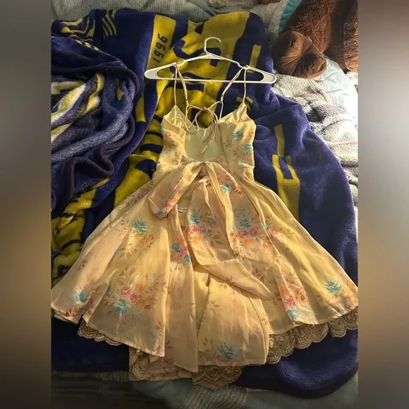 Aubree Floral Chiffon Fit and Flare Dress in Yellow - Picture 4 of 5